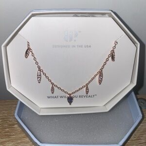 Bomb Party Necklace. CITY OF SPARKLE. Sapphire CZ / Rose Gold Plating.